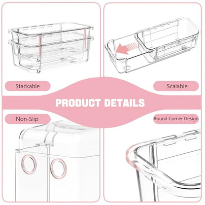 16 PCS Extendable Drawer Organizer Set Clear Stackable Vanity Storage Bins | 2-Size BPA-Free Acrylic Trays, Non-Slip Stackable Boxes for Makeup Cosmetics Office Desk Utensils Bathroom Dresser Countertop