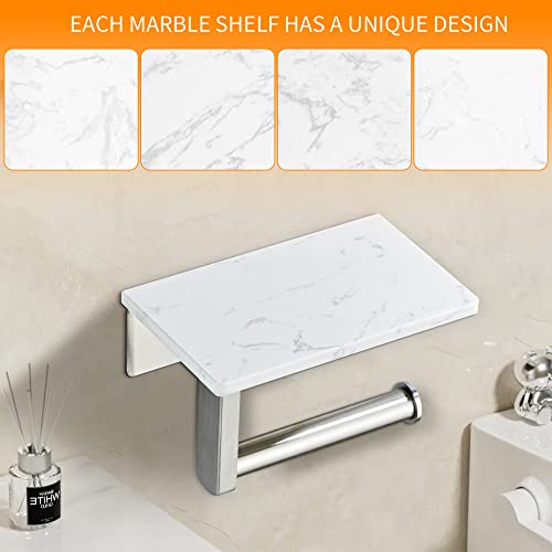 Brushed Nickel Toilet Paper Holder with Marble-Look Shelf, Wall Mounted SUS304 Stainless Steel Toilet Roll Holder with Phone Storage - color: Brushed Nickel