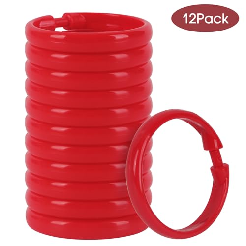 Red Shower Curtain Hooks - 12 Pcs Circular Plastic Shower Curtain Rings for Bathroom - O Shaped Red Shower Hooks Rings for Shower Curtain Rod - color: Red