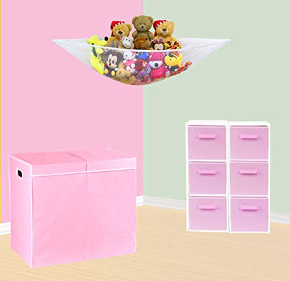 Simple Houseware Double Laundry Hamper with Lid & Removable Bags, Pink | Heavy Duty 600D Polyester, Water-Resistant Surface - color: Pink