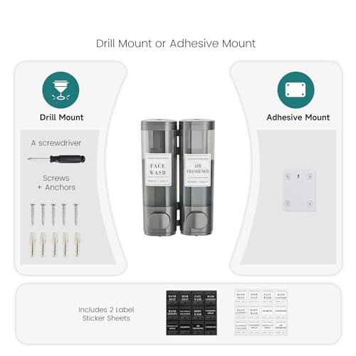 Shower Soap Dispenser 2 Chamber No Drill Wall-Mounted Shampoo Dispenser | Shower Dispenser for Bathroom Hotel Leak-Proof Pumps ,Large Capacity ,Gun Gray - color: 2gray