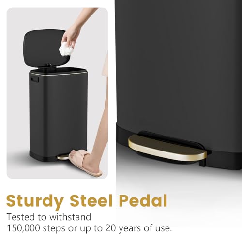 ELPHECO Kitchen Trash Can with Lid 13 Gal Stainless Steel Pedal Garbage Can | Soft Close Lid Pedal Heavy-Duty Fingerprint Proof Step Wastebasket with 20 Bags Removable Bucket, Home Office, Matte Black - color: Matte Black