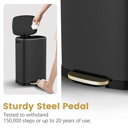 ELPHECO Kitchen Trash Can with Lid 13 Gal Stainless Steel Pedal Garbage Can | Soft Close Lid Pedal Heavy-Duty Fingerprint Proof Step Wastebasket with 20 Bags Removable Bucket, Home Office, Matte Black - color: Matte Black