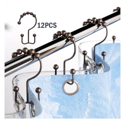 Shower Curtain Hooks Rings, Rust Resistant Metal Double Glide Shower Hooks Rings for Bathroom Shower Rods Curtains, Set of 12 Hooks - Bronze - color: Bronze