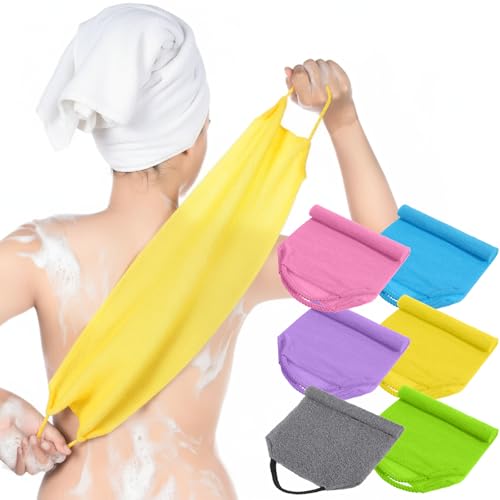 12 Pcs Exfoliating Back Scrubber for Shower with Handles Nylon Back Exfoliator Washers Stretchable Pull Strap Exfoliating Loofah Washcloth for Women Men Body Deep Cleaning Massages