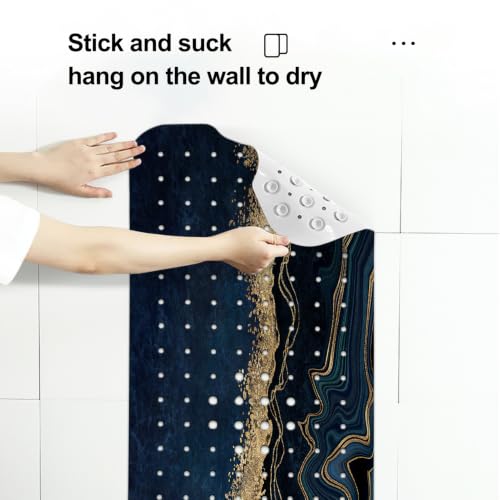 LNOND Marble Bath Tub Mat Non Slip, Extra Long 40 X 16 Inch Anti Slip Mat for Bathtub, Blue Luxury Marble Shower Mat with Drain Holes and Suction Cups, Machine Washable - color: Green Gold Marble