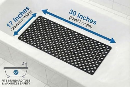 Nonslip Bathtub Mat Extra Soft TPE Bath Mat for Kids, Machine Washable Bathroom Shower Mat(Black, 30L x 17W Inch) - color: Black, size: 30" x 17" (Rectangular)