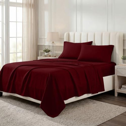 Superior Egyptian Cotton 4 Piece Sheet Set, Luxury 1000 Thread Count, Eco-Friendly, Sustainable Sheets, Ultra-Soft Basics, Solid, Deep Pocket Fitted Sheet, Flat Sheet, Pillowcases, Queen, Burgundy - color: Burgundy, size: Queen