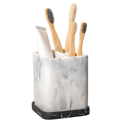 Toothbrush Holder, Countertop Marble Look Electric Toothbrush Toothpaste Makeup Brush Razor Holder Stand Bathroom Organizer with Detachable Tray - color: 2. White Marble