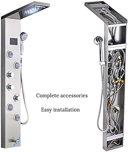 Stainless Steel Shower Panel Tower Suit,LED Rainfall Waterfall Shower Head 6-Function Faucet Rain Massage Suit with Body Jets