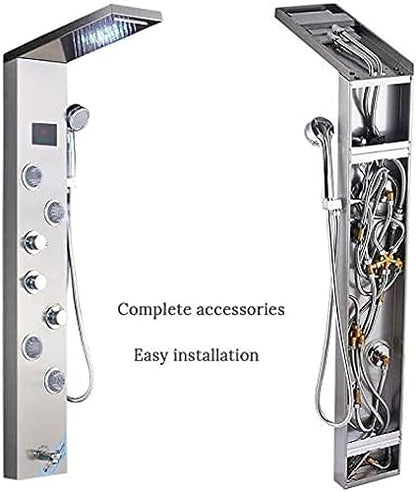 Stainless Steel Shower Panel Tower Suit,LED Rainfall Waterfall Shower Head 6-Function Faucet Rain Massage Suit with Body Jets