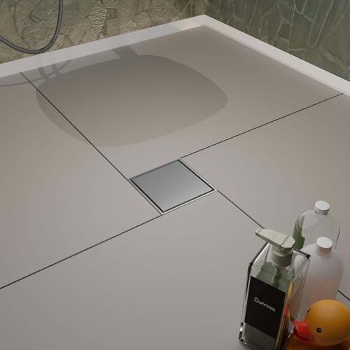 Sunrosa 4 Inch Square Shower Drain, Polished Chrome, 304 Stainless Steel | Reversible Tile-insert Cover, For Bathroom Renovatio, Press-to-lift Cover Design, One-piece Bent Design - color: Polished Chrome, size: 4"×4"