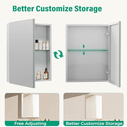 Medicine Cabinet Mirror,Bathroom Mirror with Storage 14 x 18 in | ﻿ Bathroom Medicine Cabinet With Mirror And Adjustable Shelves, Aluminum Recessed or Wall Mounted Medicine Cabinets - size: 14 x 18 inches