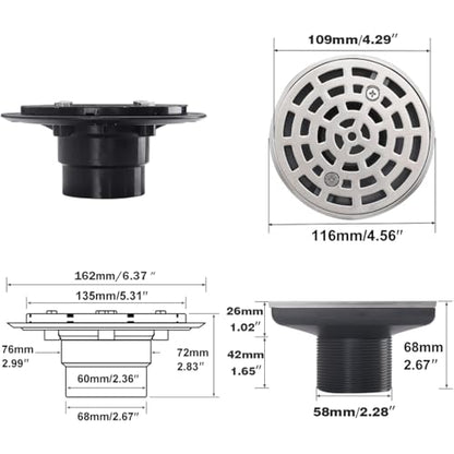 RANDOM Round Shower Drain Brushed Nickel 4 Inch Shower Drain with Adjustable PVC Base Flange,SUS304 Stainless Steel Bathroom Shower Floor Drain with Removable Grid Cover Grate.98768BN-S - color: A-brushed Nickel-4″ Round With Base Flange