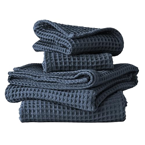 4-Piece Waffle Towels Set for Bathroom - Soft 100% Turkish Cotton Quick-Dry Lint-Free Waffle Weave Thin Bath and Hand Towels (Anthracite, 2 Bath & 2 Hand Towel Set) - color: Anthracite, size: 2 Bath & 2 Hand Towel Set