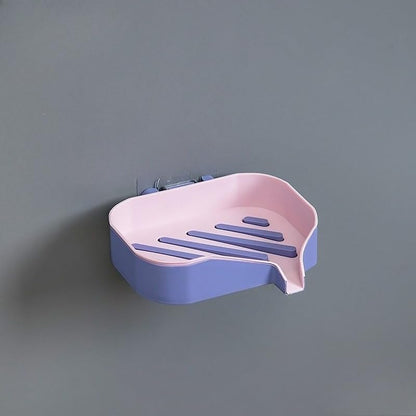 1pc Double Layer Soap Dish Wall Mounted Bathroom Soap Holder with Drain Holes Creative Color Matched Design Adhesive No Drill Installation (Pink Purple)