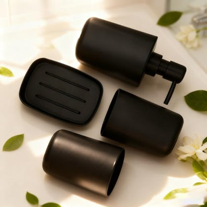 LGURT Matte Black Bath Accessories Set — 4-Pc Dispenser, Holder & Cup | Compact 4-piece matte black bath set. 10oz dispenser, toothbrush holder, cup & dish. Countertop-friendly. Budget-friendly. - color: Matte Black