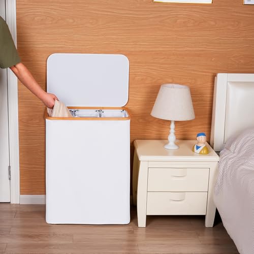 efluky Laundry Hamper with Lid, Trio Laundry Basket with 2 Removable Bags, 3 Section Laundry Bin with Bamboo Handles for Bathroom, Bedroom & Laundry Room, 160L (42.3 Gallon) White - color: White, size: 160L Trio