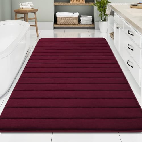 Buganda Memory Foam Bath Mat, 70" x 46", Ultra Soft Bathroom Rugs, Water Absorbent and Machine Washable Bath Rug Runner for Bathroom, Shower, and Tub, Burgundy - color: Burgundy, size: 70" X 46"