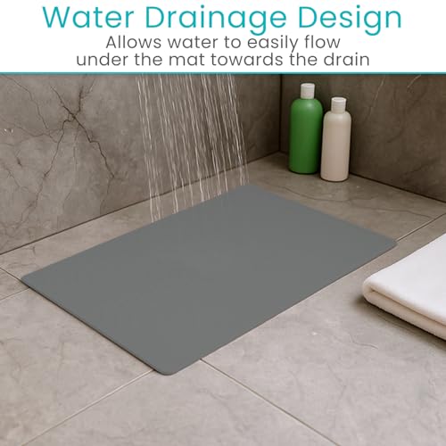 Vive Non-Slip Bath Mat with Suction Cups - 28" x 16" Extra Large Rubber Mat | For Safety & Comfort - Patented Grip Prevents Slips and Falls for Kids, Elderly, Men, Women - XL Non Skid Shower & Tub Cover - color: Gray