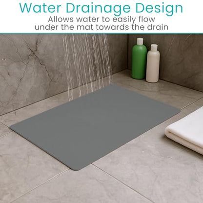 Vive Non-Slip Bath Mat with Suction Cups - 28" x 16" Extra Large Rubber Mat | For Safety & Comfort - Patented Grip Prevents Slips and Falls for Kids, Elderly, Men, Women - XL Non Skid Shower & Tub Cover - color: Gray
