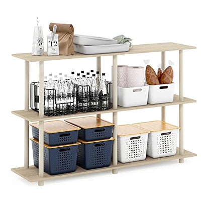 Furinno Turn-N-Tube No Tools 3-Tier Rectangle Side Display Rack, Bauhaus Oak/Beige Plastic Pole 2 x 2 - color: Bauhaus Oak/Beige, style: Plastic Pole 2 x 2
