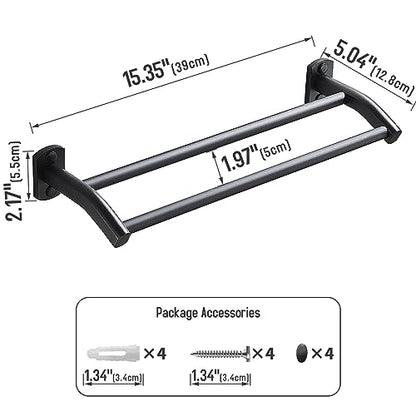 Black Double Towel Bar, Hand Towel Rack for Bathroom Wall Mounted Towel Hanger, Matte Black Bath Towel Rod,16 Inch - size: 16 Inch Double Bar