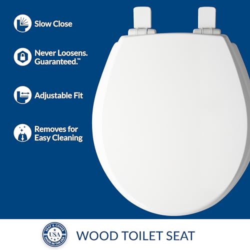 Mayfair Cassel Slow Close Toilet Seat, Easy Clean, Non Slip Premium Wood Seat, Easy Install, Made in USA, Round, White, 4-Pack - size: Round, style: 4 - Toilet Seats