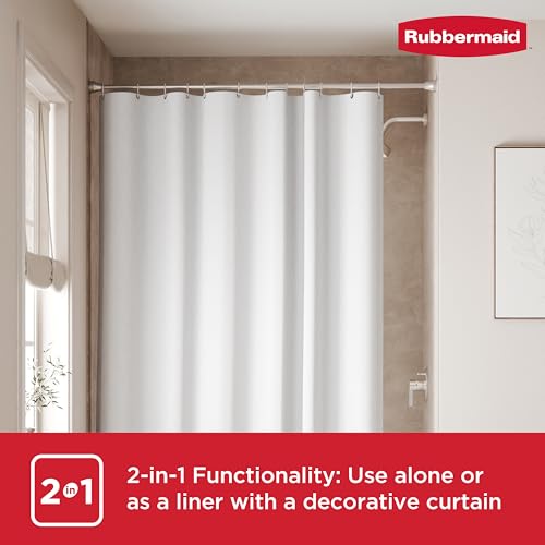 Rubbermaid White Shower Curtain Liner: Waterproof Fabric Shower Liner for Bathroom, with 2 Magnets and Rustproof Grommets, 70x72, Standard Size, White - color: White
