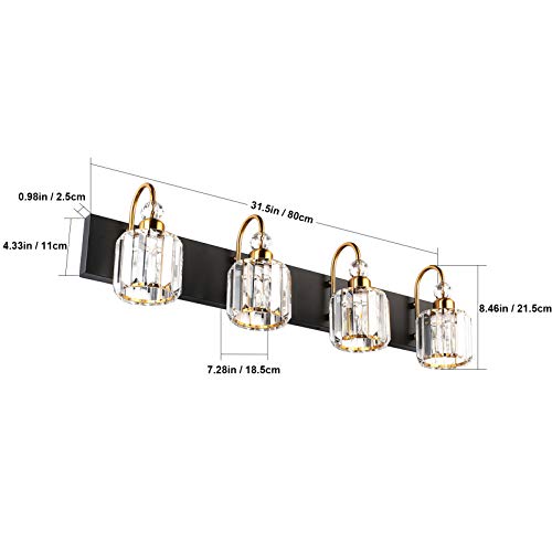Ralbay LED Modern Vanity Lights Fixtures 4 Lights Black Vanity Lights Crystal Modern Matte Black Vanity Lights for Bathroom - color: Round-Black+Gold, size: 4-light