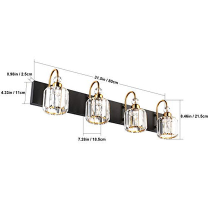 Ralbay LED Modern Vanity Lights Fixtures 4 Lights Black Vanity Lights Crystal Modern Matte Black Vanity Lights for Bathroom - color: Round-Black+Gold, size: 4-light