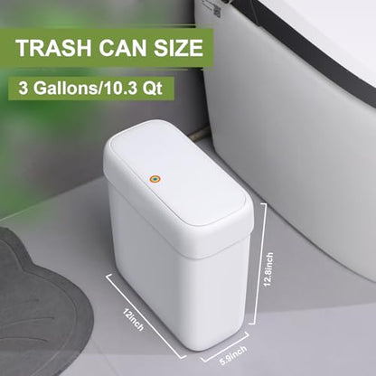 funest Trash Can with Lid, 3 Gallons/10.3 Qt Garbage Can with Press Top, Small Trash Can Dog Proof, Plastic Trash Bin, Waste Basket for Rv Bathroom Kitchen Bedroom Office White - size: 1 Pack (3 Gallon)