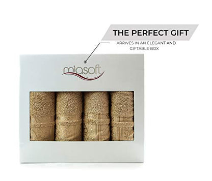 Miasoft Silver 100% Rayon Derived from Bamboo Towel Set - Soft and Washable Turkish Bath Towels for Hands, Face and Hair - Set of 4 in Gift Box - Coffee