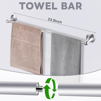Brushed Nickel Bathroom Hardware Set Wall Mounted Brushed Nickel Accessories Set 4 Pieces Bathroom Hardware Set, 23.6 inch Towel Bar | Towel Hook | Toilet Paper Holder | Hand Towel Holder - color: Nickel