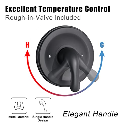 Black Shower Faucet Set with Tub Spout - Tub and Shower Faucet Combo| Dual 2 in 1 Shower System with Handheld Showerhead 3-way Water Diverter Shower Trim Kit(Pressure Balancing Valve Included)