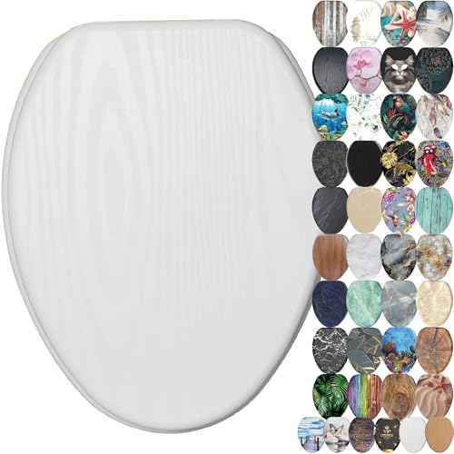 SANILO Wooden Toilet Seat with Soft Close [ELONGATED] - Decorative, Quiet & Slow Close Molded Wood Seat - With Strong Bumpers & Hinges - Adjustable Fit - White Wood - color: White Wood