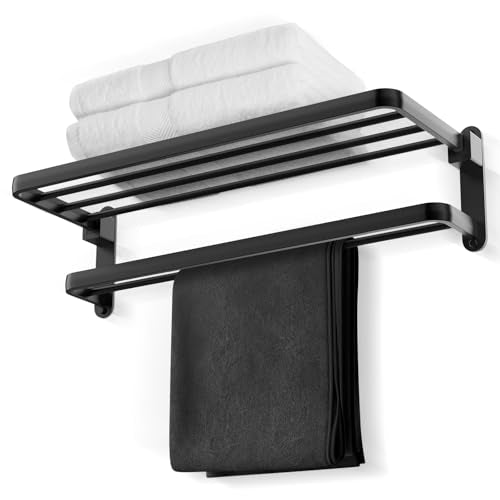 BOZWELL Bathroom Lavatory Towel Rack with Two Towel Bars,20-Inch Towel Holder with Shelf BZ105-A (Matte Black) - color: Matte Black, size: 20 inch (50 cm)