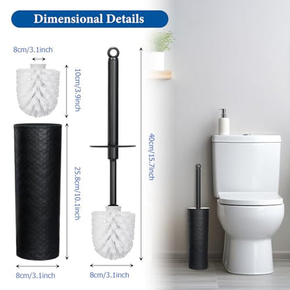 Topsky Toilet Brush,2 Pack Compact Toilet Brush & Holder Set,Plastic Round Barrel Loo Brush with 2 Replacement Toilet Brush Head,Durable for Bathroom Toilet,Black - color: Black