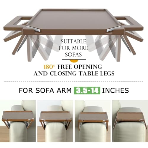 Smatdecis Couch Arm Tray Table Sofa Arm Clip, Armrest Tray Table Suitable for Home Drinks/Fast Food/Fruit Etc, Large Size Multi-Function Brown(Dual Phone/Tablet Holder) - color: Brown, size: 13" x 9.4"(Upgrade)