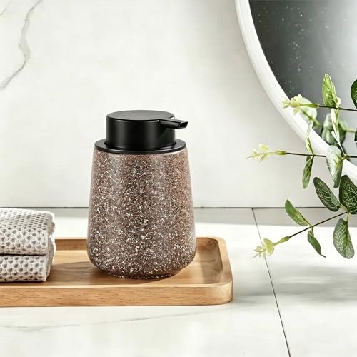 Ceramic Foaming Soap Dispenser - 14.5 oz Foam Hand Soap Dispenser Bathroom, Modern Refillable Dish Wash Soap Bottle for Kitchen with Large Easy-to-Press Pump (Brown) - color: Brown