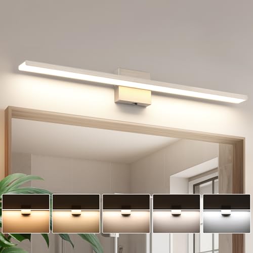 JUSHENG Brushed Nickel Vanity Lights for Bathroom Light Fixtures 5CCT Dimmable Vanity Light Bar LED Bathroom Lighting Over Mirror 31.5'' Inch 32W ETL Certificated - color: Brushed Nickel-5CCT, size: 31.5'' Long-Dimmable