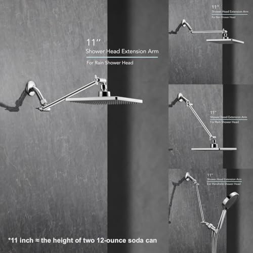 11 Inch Adjustable Shower Head Extension Arm With Locking Set Screw, Singing Rain 304 Stainless Steel Chrome Angle Height Adjustable, Easy Install, G1/2 Universal Connector Compatible (Chrome Finish) - color: 1. Chrome, style: 11 inch