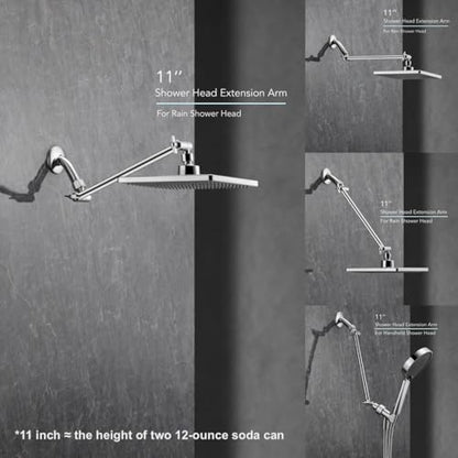 11 Inch Adjustable Shower Head Extension Arm With Locking Set Screw, Singing Rain 304 Stainless Steel Chrome Angle Height Adjustable, Easy Install, G1/2 Universal Connector Compatible (Chrome Finish) - color: 1. Chrome, style: 11 inch