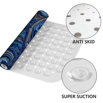 LNOND Marble Bath Tub Mat Non Slip, Extra Long 40 X 16 Inch Anti Slip Mat for Bathtub, Blue Luxury Marble Shower Mat with Drain Holes and Suction Cups, Machine Washable - color: Black Gold Marble