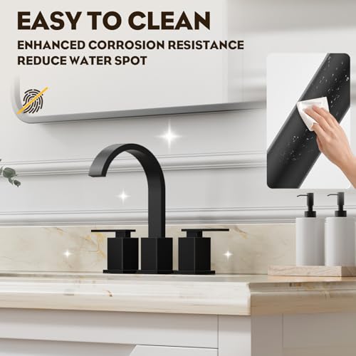 8 Inch Widespread Waterfall Matte Black Bathroom Faucet,3 Hole Vanity Faucet with Pop Up Drain and Water Supply Line, WF011-MB - color: Matte Black-8 IN