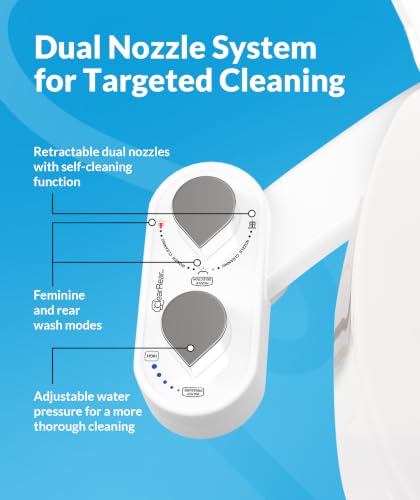CLEAR REAR Bidet Attachment for Toilet Seat - Non-Electric with Self Cleaning Dual Nozzles, Leak Proof Connectors, Adjustable Water Spray, Rear & Feminine Wash - Hygienic Bathroom Upgrades - color: C. White