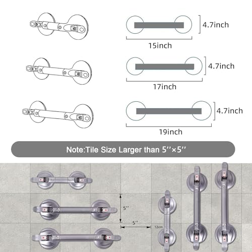 15inch Suction Shower Grab Bar, Portable Shower Handle Bar Suction Grip Bar Bathtub Handle with Strong Suction Cup Fitting and Rapid Release for Bathroom(Max Capacity :300lb