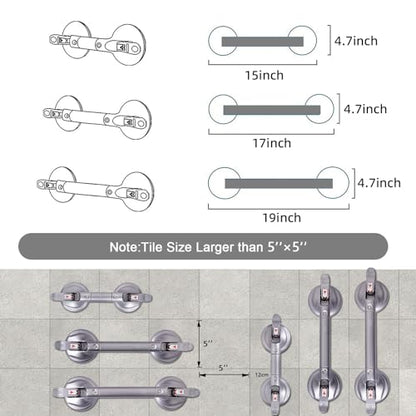 15inch Suction Shower Grab Bar, Portable Shower Handle Bar Suction Grip Bar Bathtub Handle with Strong Suction Cup Fitting and Rapid Release for Bathroom(Max Capacity :300lb
