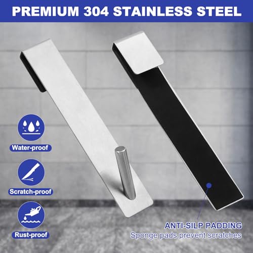 2 Pack Shower Door Hooks, Stainless Steel Over Glass Hooks for Towels | Fits 01"-04" Frameless Shower Doors With Anti-scratch Padding for Towels, Robes, Loofahs And Everyday Bathroom Use