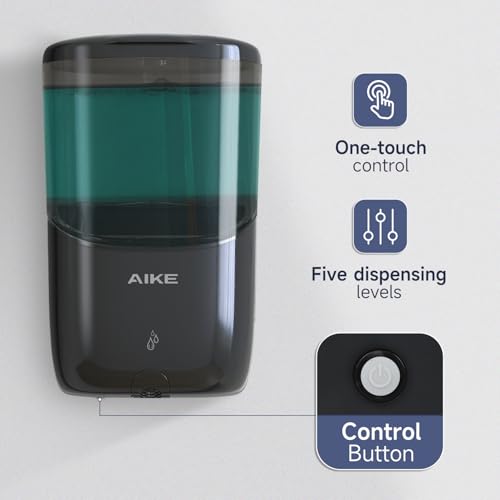 AIKE Liquid Automatic Soap Dispenser,Power by 4*AA Batteries for Bathroom | 5-level adjustable for Home and Small Business(Batteries Not Included),No-Drill and Screw Wall Mount for Space-Saving,AK1216 - color: Black